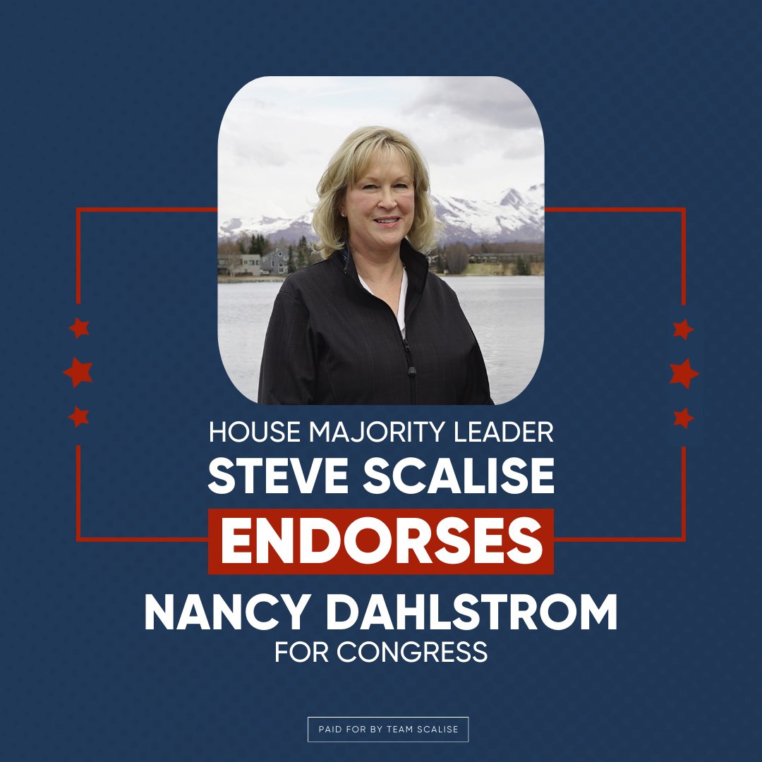 I'm excited to endorse Lt. Governor Nancy Dahlstrom for Congress. @nancyforalaska has always put Alaska first and is the exact type of principled conservative we need in Congress to grow our Republican Majority in 2024.