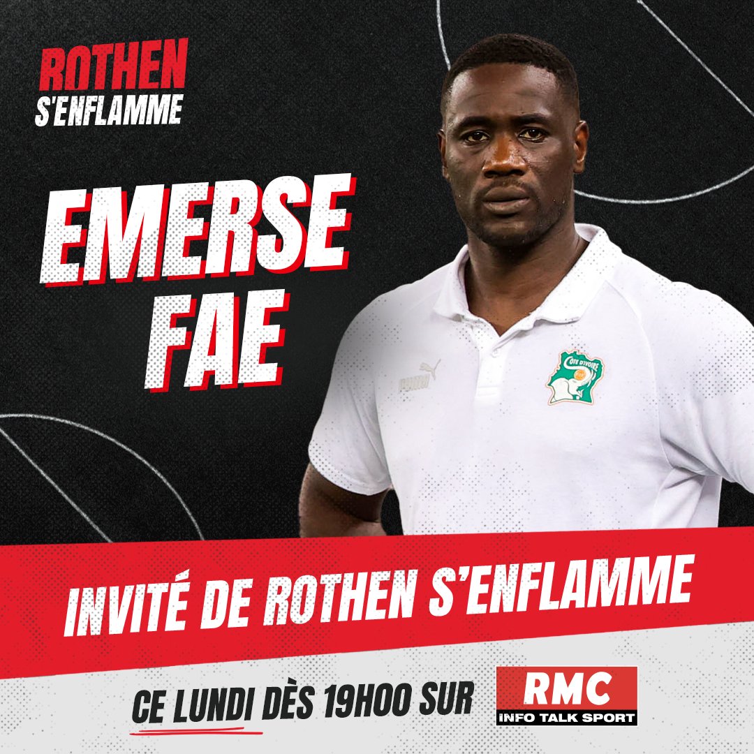 🚨 Sacré champion d'Afrique en tant que sélectionneur de la Côte d'Ivoire, Emerse Fae sera l'invité de Rothen S'enflamme, ce soir !   

🎙️Rendez-vous à 18h en direct sur RMC.