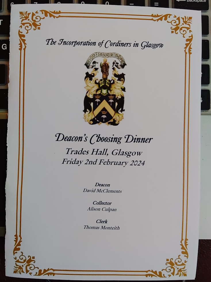 On Friday 2nd February, Deacon David McClements held his Choosing Dinner in the Trades Hall. The speakers included Right Rev. Sally Foster-Fulton, Moderator of the General Assembly of the Church of Scotland and Adrian Ward MBE, a great advocate of Disability Legislation.