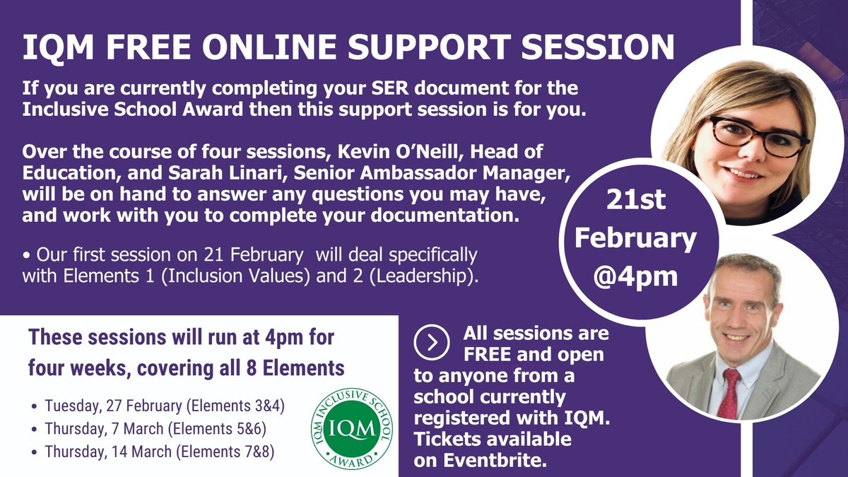 If you are currently completing your SER document for the Inclusive School Award then these sessions are for you. Our experts will answer any questions and work with you to complete your documentation. 👉 FREE tickets now on Eventbrite. eventbrite.co.uk/e/813981489547………