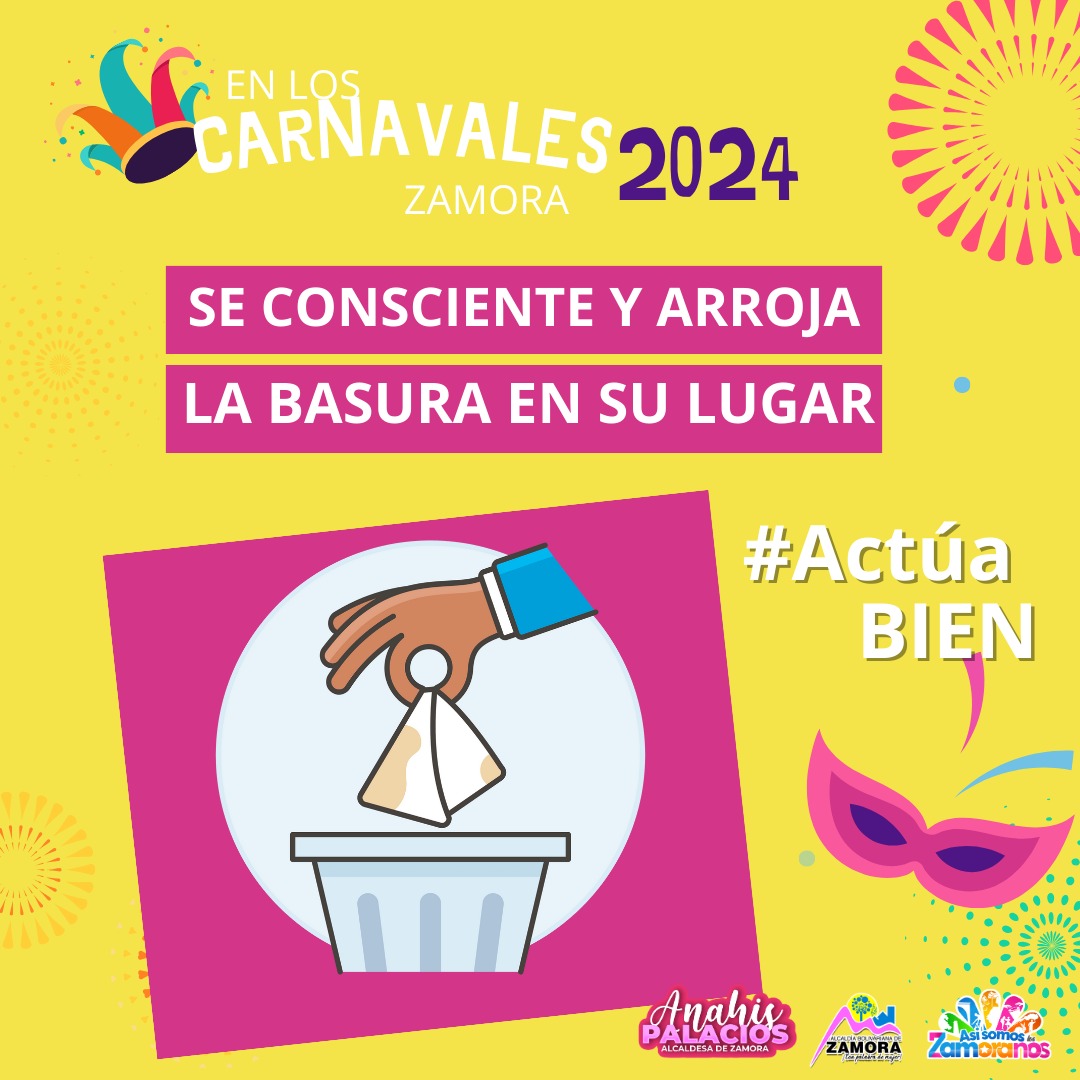#ActuaBIEN Recuerda a todos los lugares que visites, debes colocar la basura en su lugar.

#CarnavalesFelicesYSeguros2024