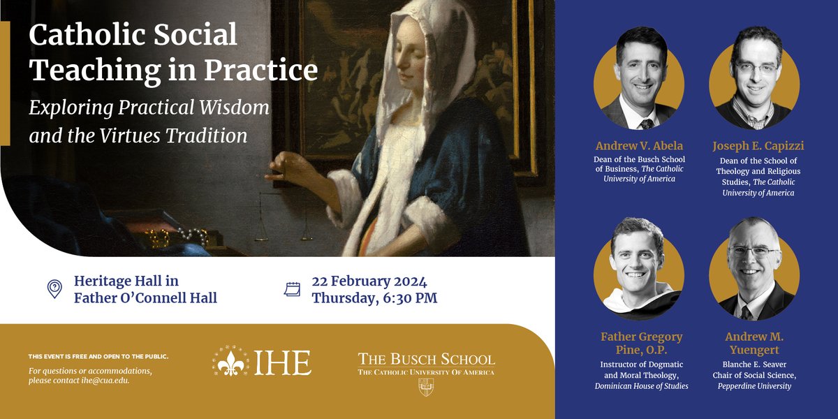IHE (@humanecologycua) on Twitter photo Join the IHE and <a href="/TheBuschSchool/">The Busch School</a> on Thursday, February 22, for a discussion on “Catholic Social Teaching in Practice,” featuring <a href="/ProfAbela/">ProfAbela</a>, Joseph E. Capizzi, Father Gregory Pine, O.P., and <a href="/AndrewMYuengert/">Andrew M Yuengert</a>.
Register here: loom.ly/YhIXMkY Join the IHE and <a href="/TheBuschSchool/">The Busch School</a> on Thursday, February 22, for a discussion on “Catholic Social Teaching in Practice,” featuring <a href="/ProfAbela/">ProfAbela</a>, Joseph E. Capizzi, Father Gregory Pine, O.P., and <a href="/AndrewMYuengert/">Andrew M Yuengert</a>.
Register here: loom.ly/YhIXMkY