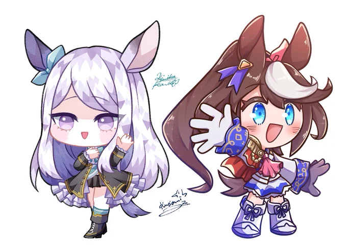 みかちゃん( )とウマ娘合作したぜ!テイオーちゃん描いてマックちゃん塗らせていただきました!背景もお互い描いたよ2人ともめちゃくちゃ可愛いねみかちゃん合作してくれてありがとう! 