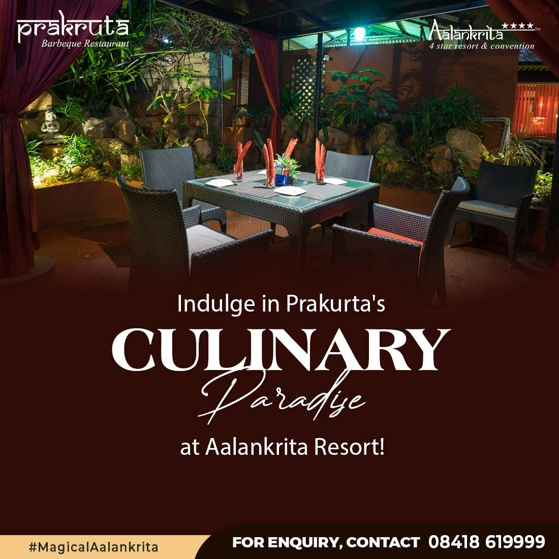 Craving an exquisite dining experience? We've got you covered. Indulge in a culinary journey like no other at Prakurta Restaurant, nestled within the serene ambiance of Aalankrita Resort! #PrakurtaRestaurant #AalankritaResort #FineDining #CulinaryExperience #Hyderabad