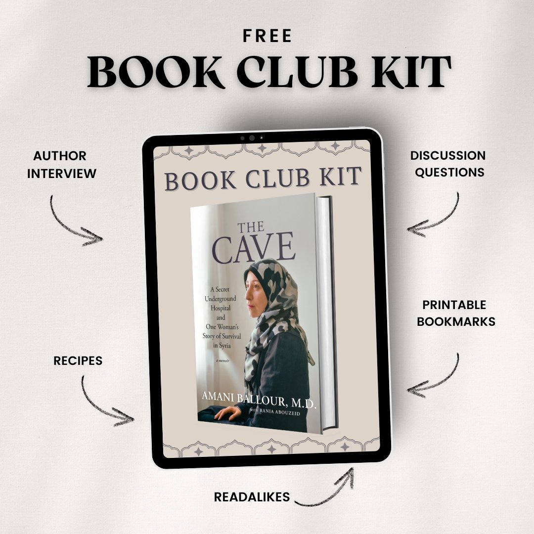 NetGalley's tweet photo. Prepare for your next #BookClub meeting with a #BookClubKit for The Cave by Amani Ballour &amp; Rania Abouzeid! https://t.co/yWElEqRWkQ

This memoir tells the story of a young doctor &amp; activist who ran an underground hospital in Damascus, humanizing the enduring crisis in Syria. https://t.co/36eZosM0v2