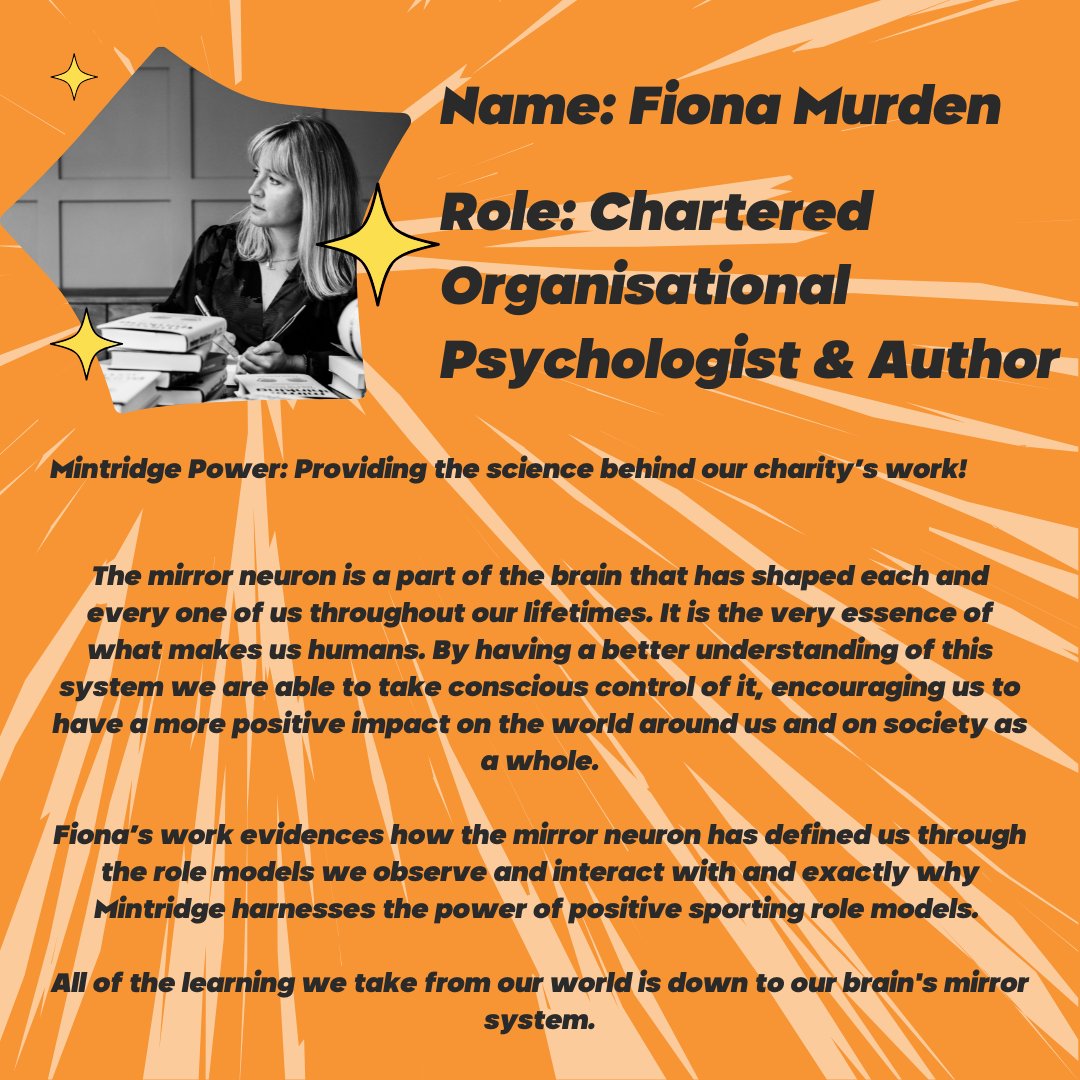 MintridgeFDN's tweet image. We are delighted to be working with @FionaMurden, a Chartered Organisational Psychologist &amp;amp; Award Winning Author.

Fiona's work evidences why we do what we do and why we harness the power of positive sporting role models through the mirror neuron.