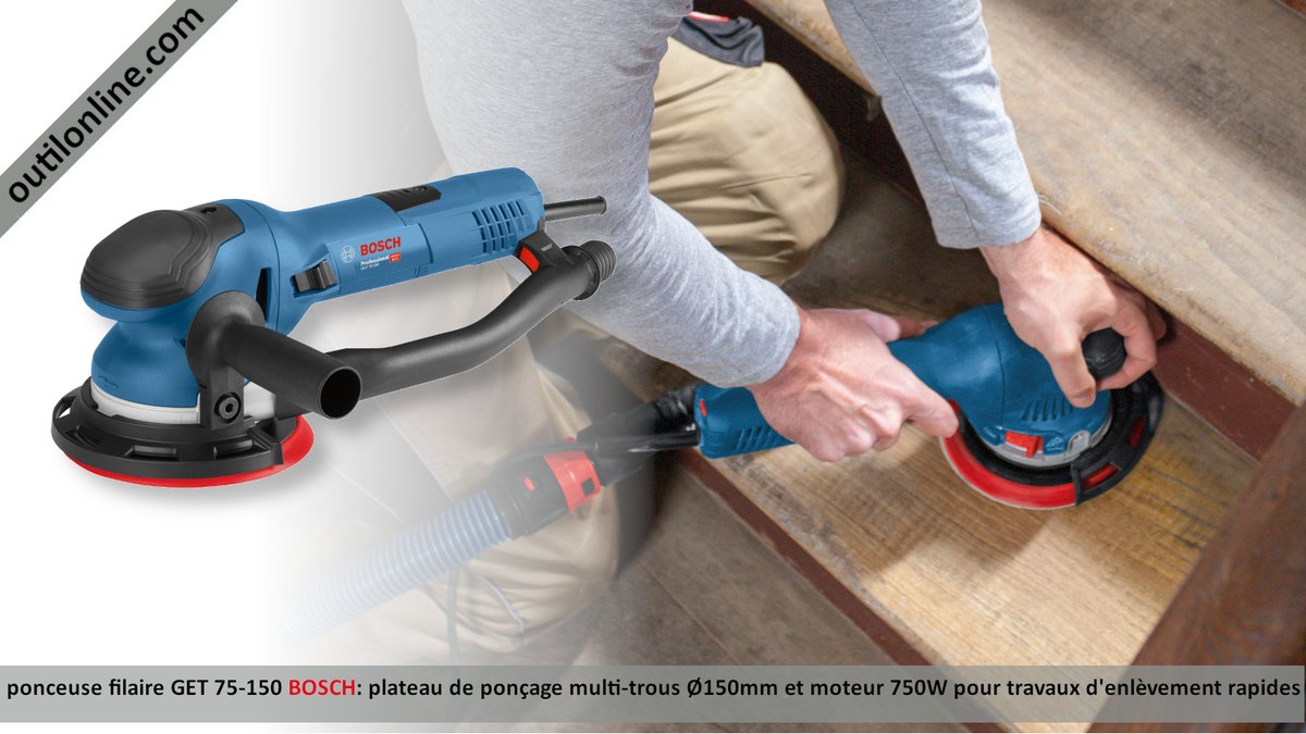 OutilonlineCom's tweet image. #outillage #ponceuse orbitale filaire GET75-150 #BoschPowertools outilonline.com/catalog/ponceu… Plateau #meulage multi-trous Ø150mm et moteur 750W pour travaux d&apos;enlèvement rapides. Aspiration optimisée. Poignée ergonomique. #Travaildubois #menuisier #renovation