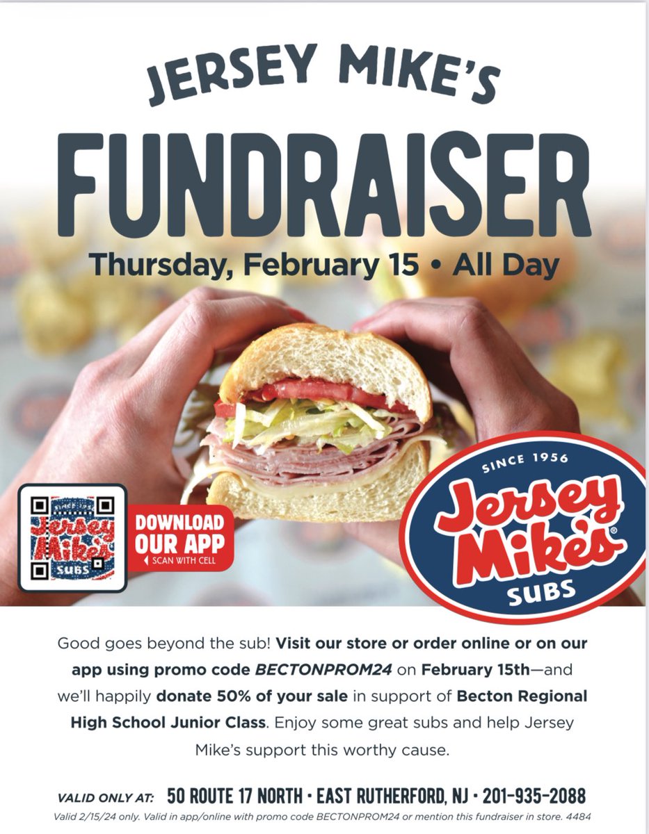 🌟PROCEEDS FOR PROM! 🌟

Gertrude Hawk Spring Chocolate Sale- ends TODAY, 2/12

Jersey Mike’s Dine-to-Donate Fundraiser- this THURSDAY, 2/15

See flyers for details! <a href="/BectonHS/">Becton Regional High School</a> #fundraisers