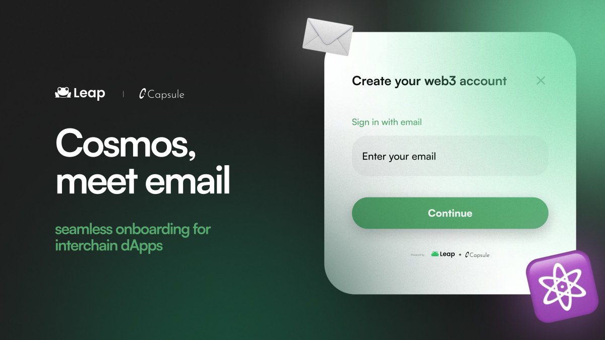 leap_wallet's tweet image. we&apos;ve just made #Cosmos 100x more accessible 🤯

our easy to integrate social login toolkit is powered by @usecapsule&apos;s MPC tech

easy onboarding for users onto any dApp 🔳

✅ login with email
✅ no installation, no seed phrases
✅ get the same address across all dApps

more ↓