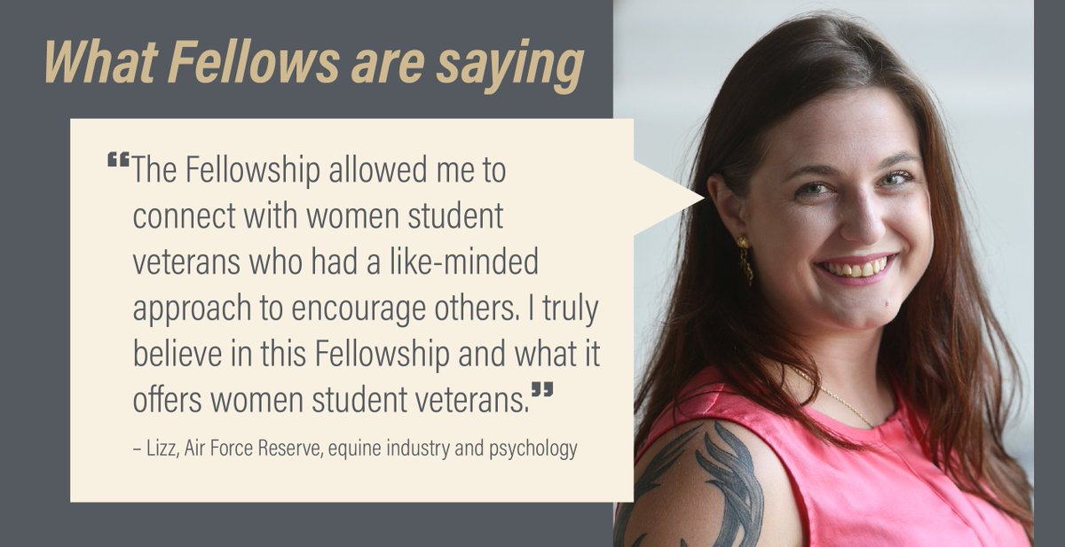 “The Fellowship allowed me to connect with women student veterans who had a like-minded approach to encourage others. I truly believe in this and what it offers women student veterans.” – Lizz, Air Force Reserve

ℹ️  Attend a virtual info session TOMORROW: bit.ly/FWDInfo2024