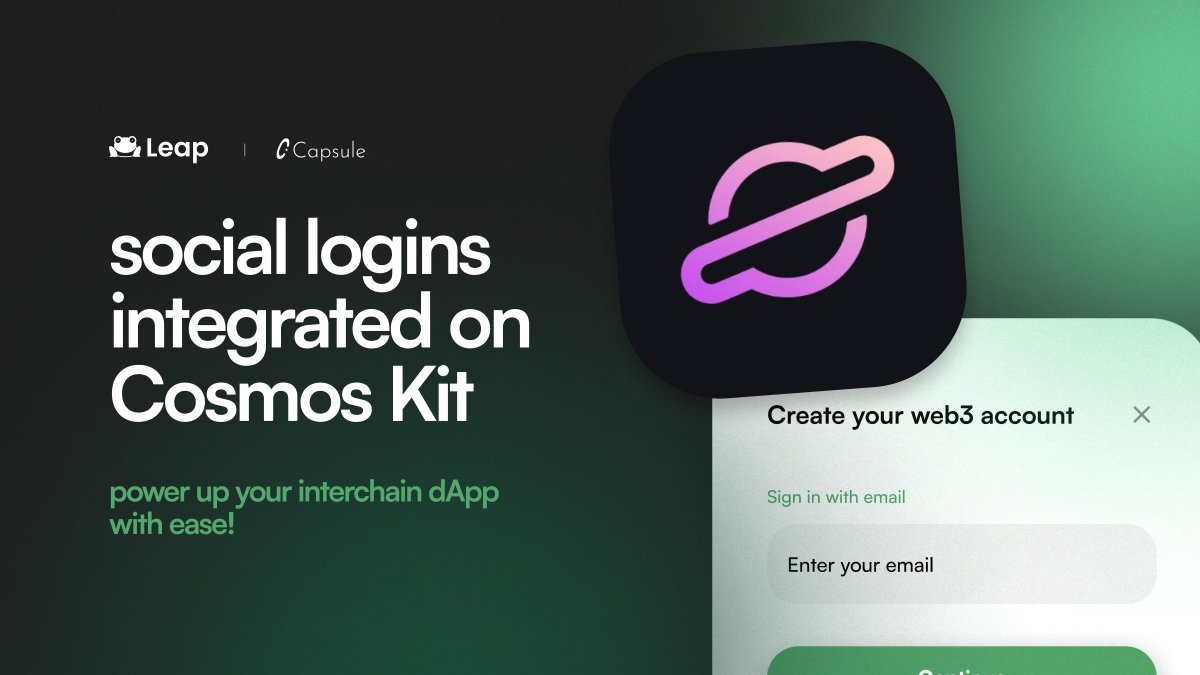 leap_wallet's tweet image. the best part? all of this can be integated in your Cosmos dApp with just a few clicks ⚙️

the social login toolkit is live on @cosmology_tech&apos;s Cosmos Kit, allowing seamless integrations across interchain projects!

repo: github.com/cosmology-tech…