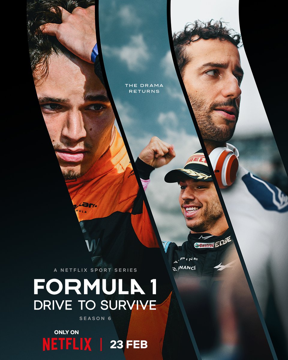 F1's tweet image. This February, the drama returns. 🔥

The unmissable sixth season of Formula 1: Drive to Survive drops Feb 23, only on @netflix 🎬

#F1