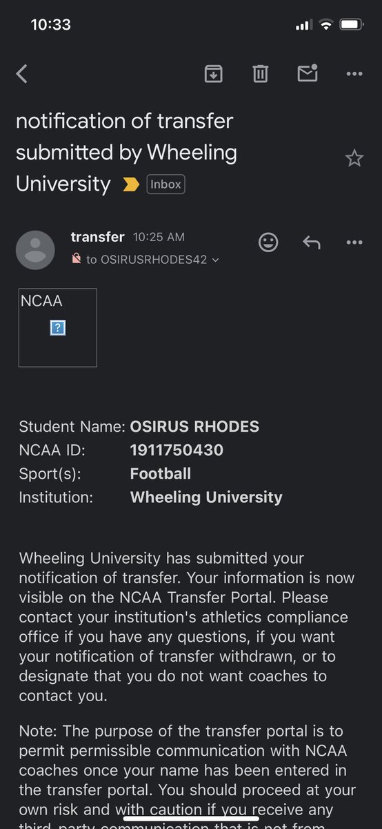 Thank you wheeling for the opportunity! Officially back in the portal with 3 years of eligibility Looking for a new home! (former d1 athlete)
