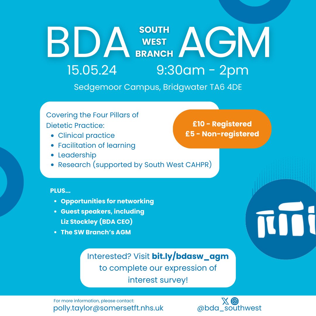Save the date! Our AGM will be taking place on 15th May 2024 in Bridgwater. If you're interested in attending, please complete our expression of interest survey: bit.ly/bdasw_agm