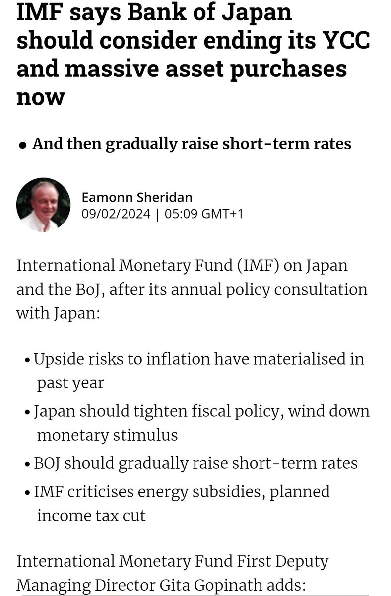 PaulVikingGlob1's tweet image. 🛑RECENTLY

IMF SAYS Bank of Japan should END it&apos;s YCC and MASSIVE asset purchases🥶

$TSLA $AAPL $AMZN $NVDA $AMD $MSFT $NFLX $META $GOOG $V $MA $DXY $TLT $GLD $MS $GS $BAC $JPM $SCHW $WFC $BLK $BX $C $HD $JNJ $XOM $PG $RBLX $DPZ $MNST $SNOW $CRWD $ZS $T
$T $IBM $LMT $CRM $COIN