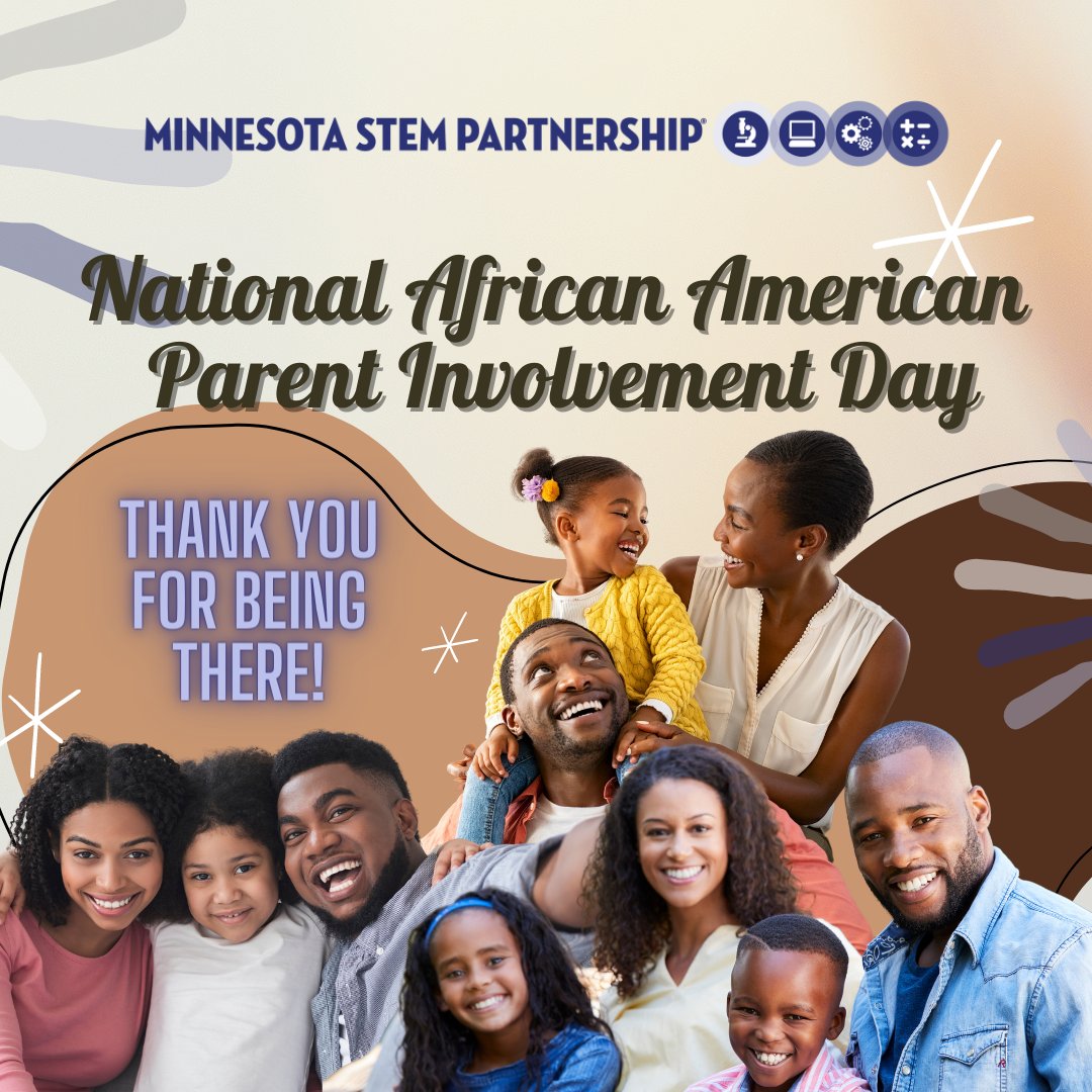 MnSTEMpartners's tweet image. We hope you all enjoy this day filled with love and appreciation! We want to thank all of our STEM parents and guardians in acknowledgment of National African American Parents Involvement Day. ✊🏿✊🏾✊🏽✊🏼💡⚙️mnstempartners.org #NAAPID #AfricanAmericanParentsInvolvmentDay #STEM