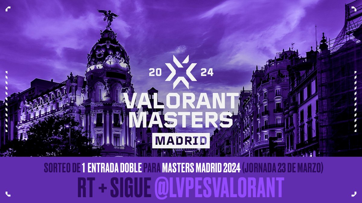 ¡Queremos llevar a dos de vosotros a la #VALORANTMasters en Madrid!

¡Se sortea una entrada doble para el 23 de marzo, y puede ser tuya con estos pasos!

✅RT a este tweet
✅Seguir a <a href="/LVPesVALORANT/">VALORANT Challengers Spain: Rising MediaMarkt</a>
✅¡Damos el ganador mañana en directo!

#VALORANTRising x MediaMarkt Intel