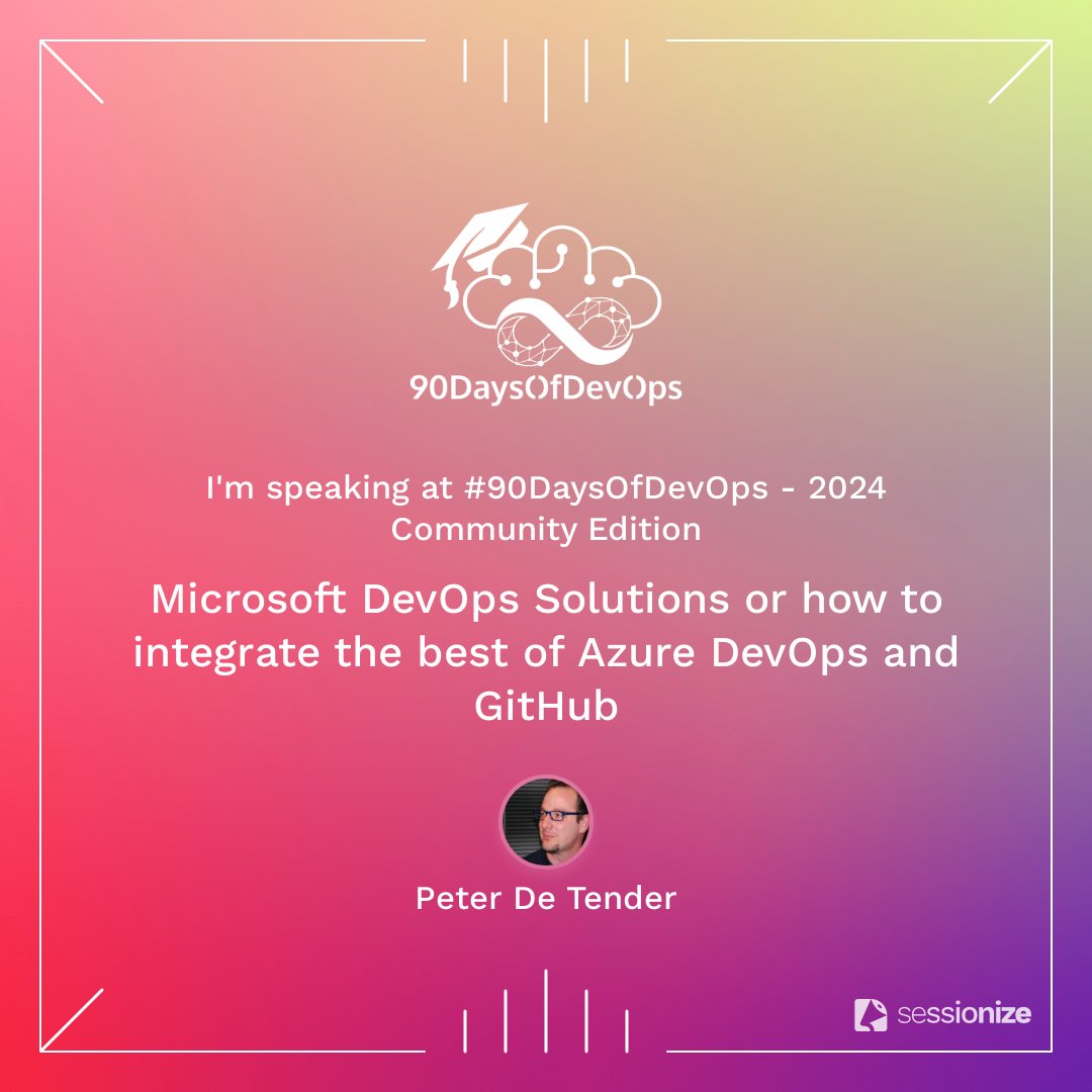 Happy to present my session later this week at @MichaelCade1 #90DaysofDevOps (Day 45) by merging the best of @azuredevops and @github with a collection of applicable demos - watch all sessions here: youtube.com/watch?v=g5RqYL…