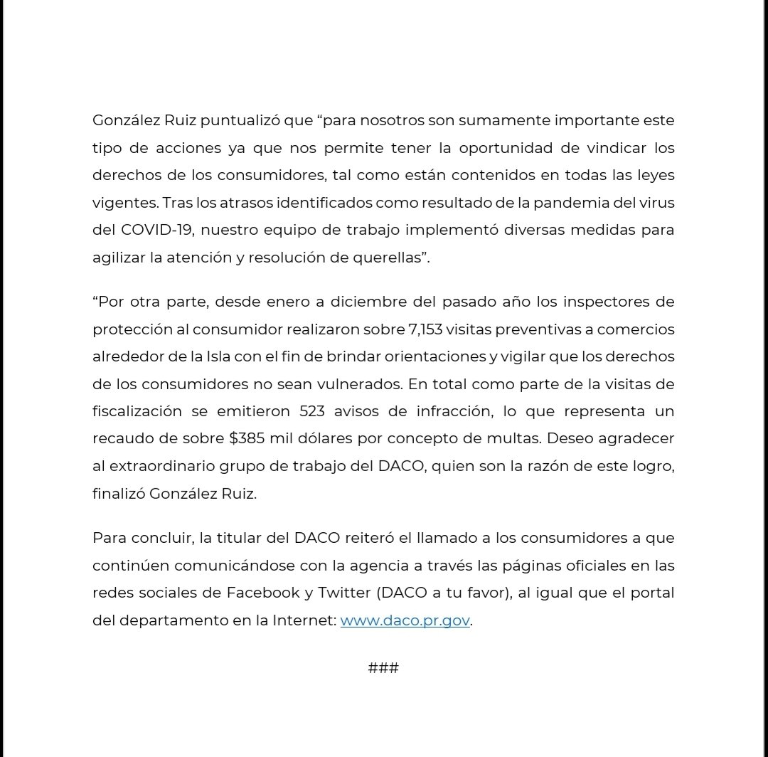 [Comunicado] <a href="/dacoatufavor/">DACO</a> emite sobre $10 millones en remedios a favor de los consumidores. #DacoTeProtege