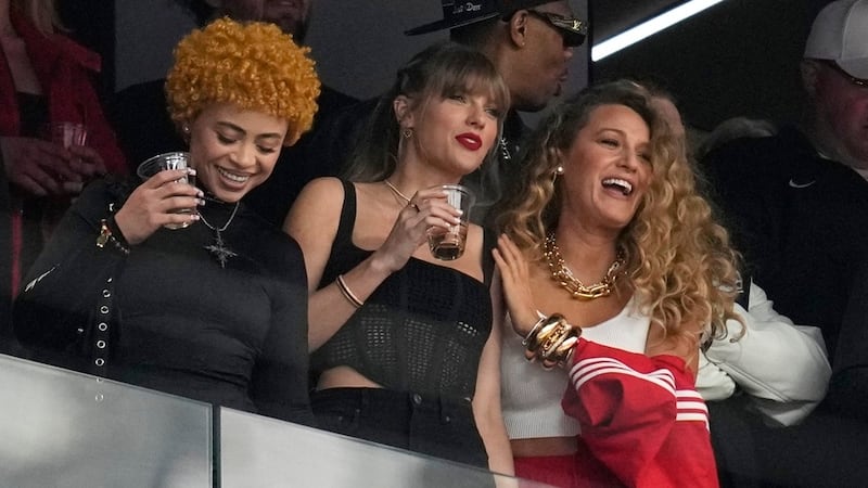 Taylor Swift attends the National League play-off final between Boreham Wood and Tranmere Rovers at Wembley to cheer on boyfriend Steve McNulty (2018)