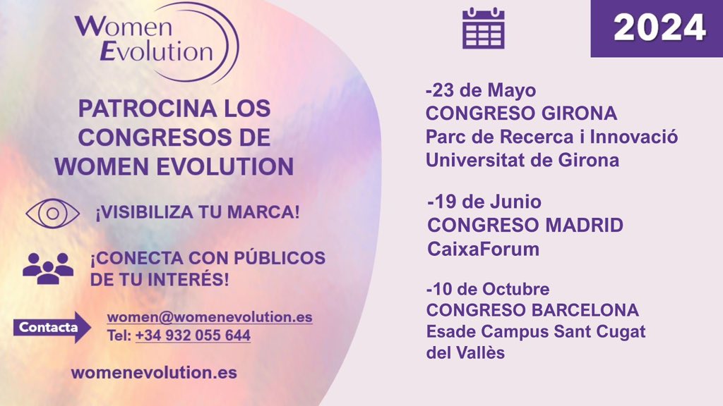 👍⭐️ ¿Te gustaría patrocinar nuestros congresos? ¡Visibiliza tu marca, conecta con públicos de tu interés y crece! Colaborando con #WomenEvolution contribuyes en la promoción del #talento y el #liderazgo de la #mujerprofesional 
👉🏽Contacta con nosotras womenevolution.es/servicios/patr…