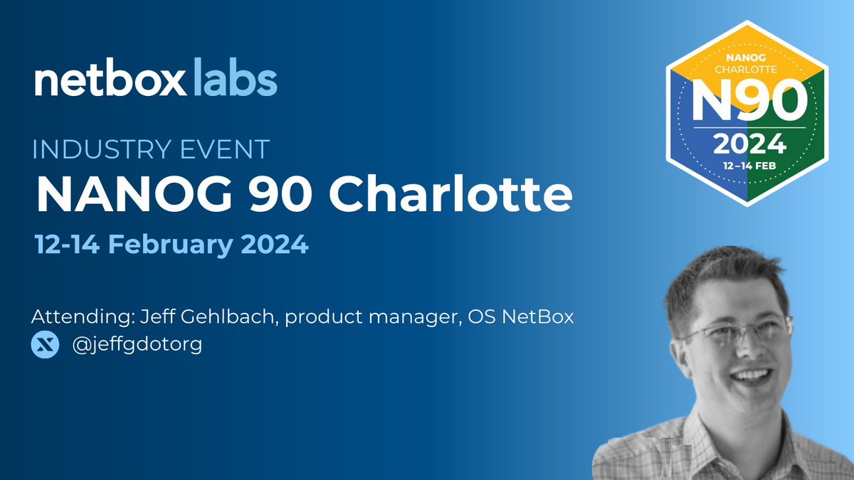 Attending #NANOG90 this week? So is OS NetBox Product Manager @jeffgdotorg . Ping him directly to grab coffee or a drink!