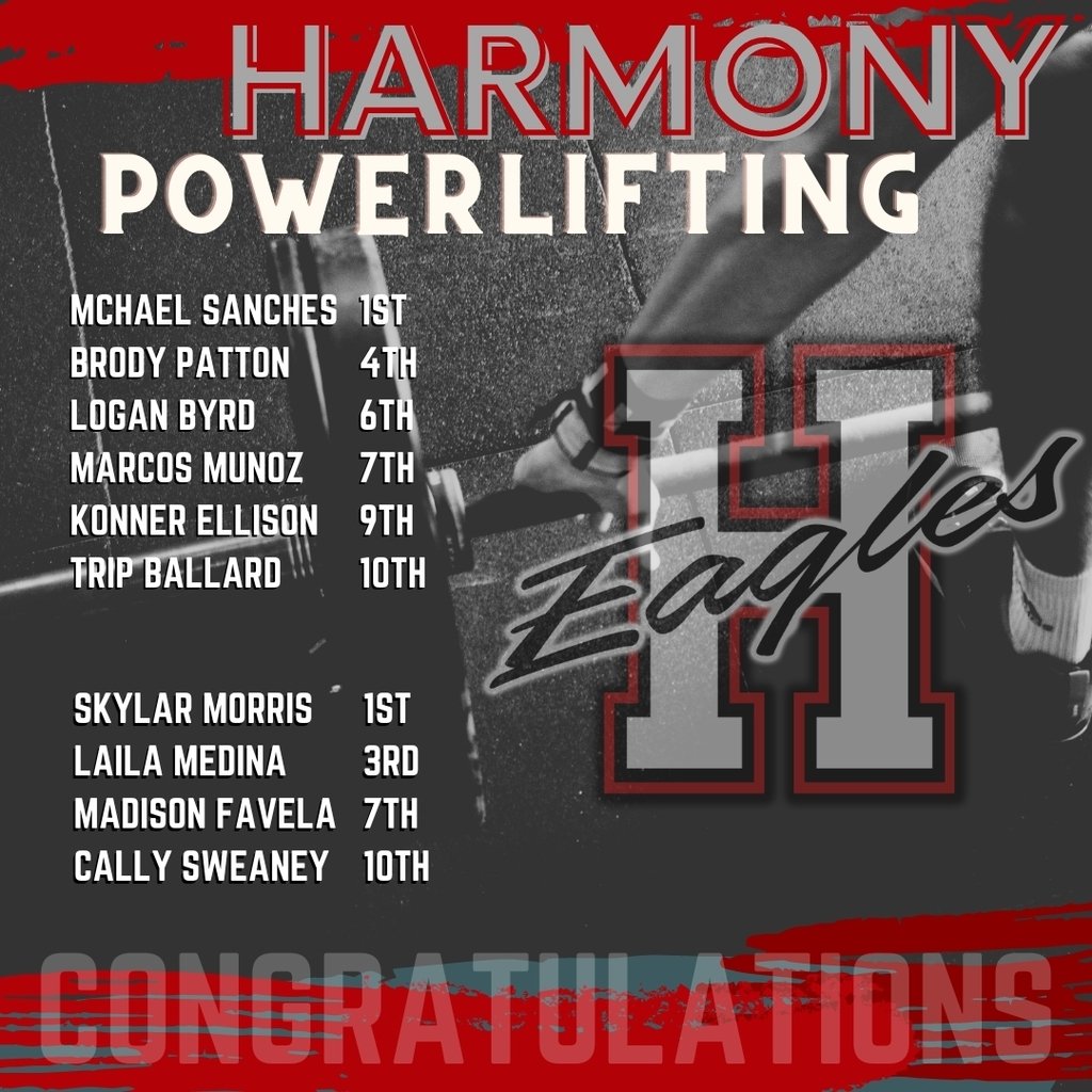 Congratulations to our athletes that competed over the weekend in the Whiteoak Powerlifting Meet. They participated in their respective weight classifications and listed below are the places that they achieved. Keep working hard! We are proud of you!