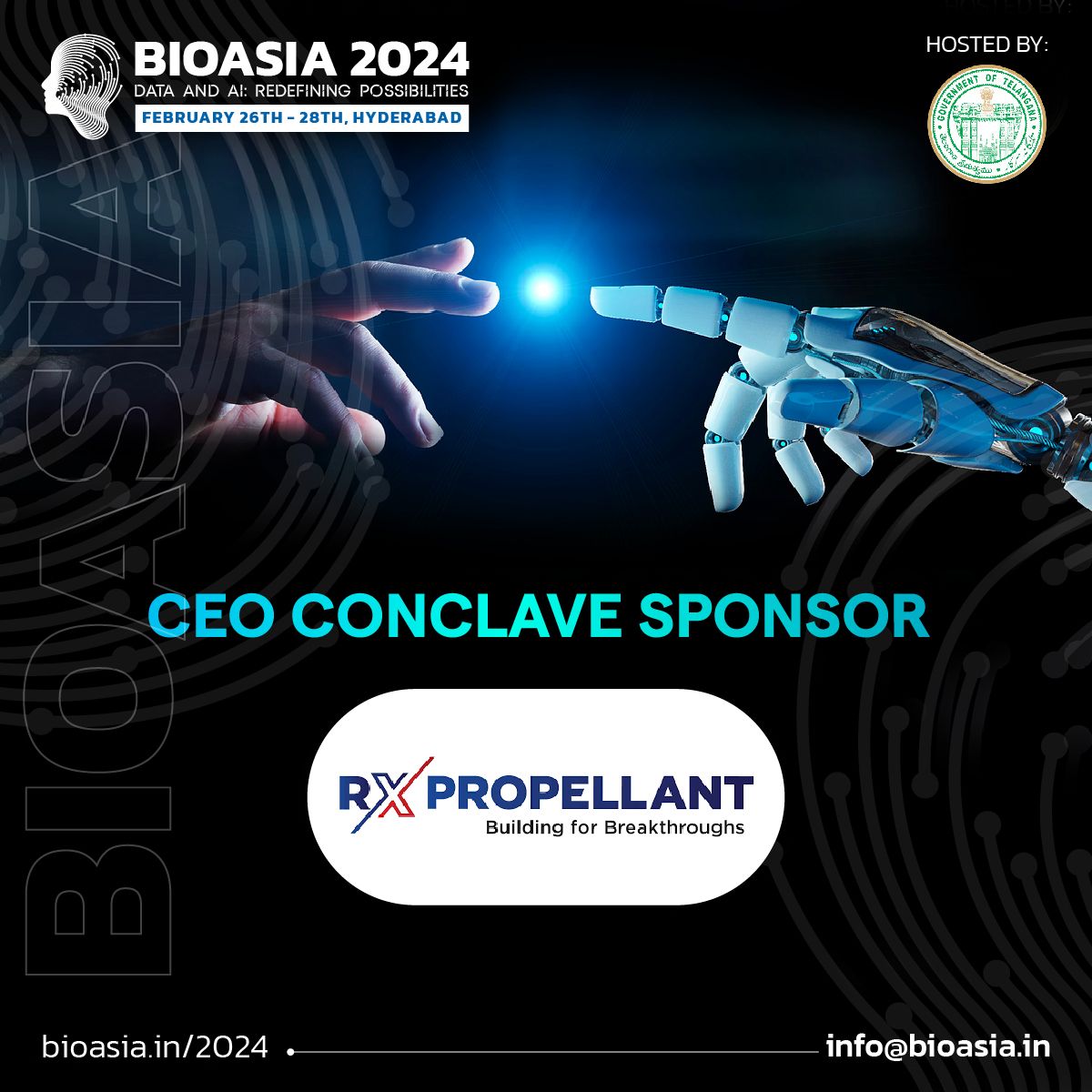 22nd BioAsia 2025 (@bioasiaofficial) on Twitter photo We are pleased to announce <a href="/RxPropellant/">Rx Propellant</a> as our CEO Conclave Sponsor for the 21st edition of #BioAsia.
Date: 26th-28th February
Location: HICC, Hyderabad
For more details: bioasia.in/2024/
#BioAsia2024
#TelanganaLeadsLifesciences
#RedefiningPossibilities We are pleased to announce <a href="/RxPropellant/">Rx Propellant</a> as our CEO Conclave Sponsor for the 21st edition of #BioAsia.
Date: 26th-28th February
Location: HICC, Hyderabad
For more details: bioasia.in/2024/
#BioAsia2024
#TelanganaLeadsLifesciences
#RedefiningPossibilities