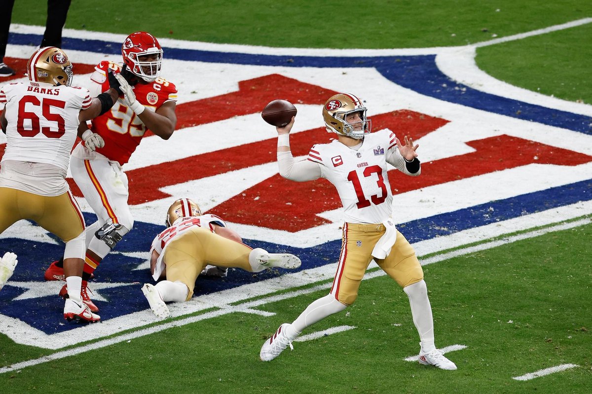 JordanKemper's tweet photo. The real story last night… 

Brock Purdy's leap from being the last pick in the draft (Mr Irrelevant) to commanding the field at the Super Bowl is a testament to perseverance. 

His stats in the face of immense pressure show what's possible when you don't let labels define you. https://t.co/oWRNgLrbIi