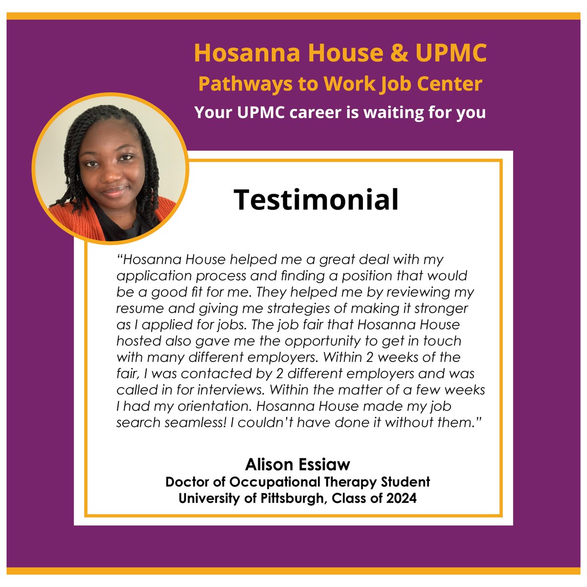 HosannaHouseInc's tweet photo. Here is another great testimonial about our Pathways To Work Team.
Pathways to Work Job Center
807 Wallace Ave, Suite 207
Pittsburgh, PA 15221
412-342-1326
#Career #HosannaHouse #Unemployed #Pittsburgh #change #CommunityWorks #UPMC #Wilkinsburg #testimonial #wecanhelp https://t.co/SeDCpADWEL