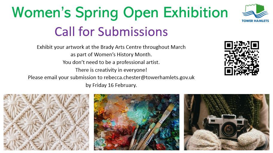 Poplar Union | East London Arts Venue (@poplarunion) on Twitter photo Submissions are now open for <a href="/thevents/">Tower Hamlets Events</a>'s Women's Spring Open Exhibition! This is an open call for work from women of all ages who live, work or study in Tower Hamlets.
🗓️ Deadline: Friday 16th February
👉 Find out more here: buff.ly/4bD1xoW Submissions are now open for <a href="/thevents/">Tower Hamlets Events</a>'s Women's Spring Open Exhibition! This is an open call for work from women of all ages who live, work or study in Tower Hamlets.
🗓️ Deadline: Friday 16th February
👉 Find out more here: buff.ly/4bD1xoW
