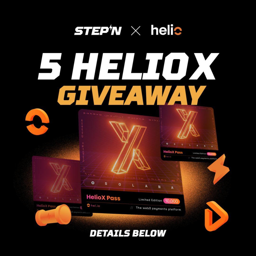 Stepnofficial's tweet photo. 📢 Calling all #STEPN & @helio_pay Community!

In celebration of our exciting partnership with Helio, we're launching a thrilling Giveaway! 🎉

How to participate?

🔸 Use 2 Energy with your OG or Genesis Sneaker
🔸 Post your run below using #HelioXSTEPN
🔸 Eligible runs: Feb 12 - Feb 15

🏆 10 HelioX Passes are up for grabs! 5 lucky winners on STEPN & 5 on Helio’s post!

🌐 HelioX Pass: Your exclusive digital key to premium perks - enjoy 50% off fees & quarterly rewards! (more details on https://t.co/2Q7JqZdXCK)

Good Luck everyone 🌞