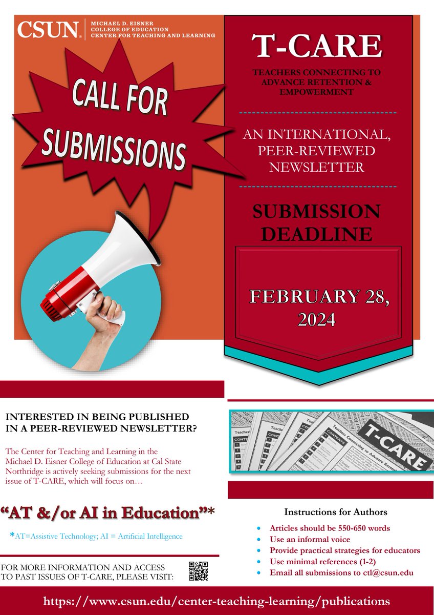 Make sure to get your T-CARE submissions in before the deadline, February 28th! To view other submissions, visit csun.edu/center-teachin…