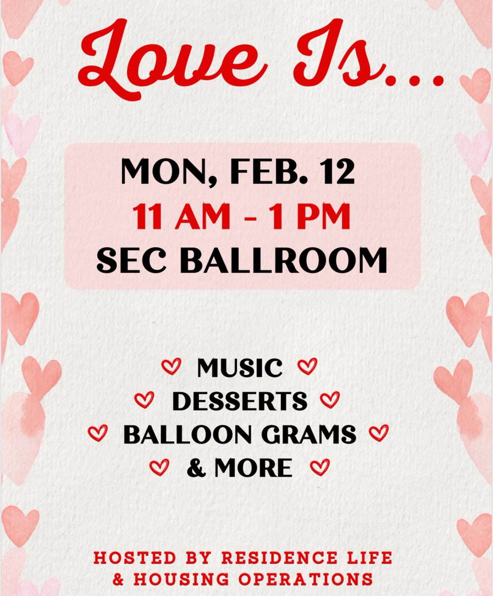 Join Title IX and other campus partners at “Love Is…” today in the SEC from 11a-1p! Have some fun while learning about what “healthy” love is all about! #notinmynest #loveis