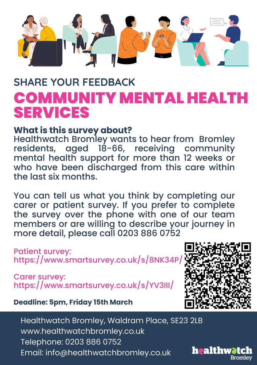 Have you received community mental health support and been discharged within the last 6 months? If so @HWBromley would love to hear from you. #mentalhealth @SELondonICS @BromMindfulness @MaypoleProject @selmindcharity @OneBromley #carer @BTSEorg @BromleyWell