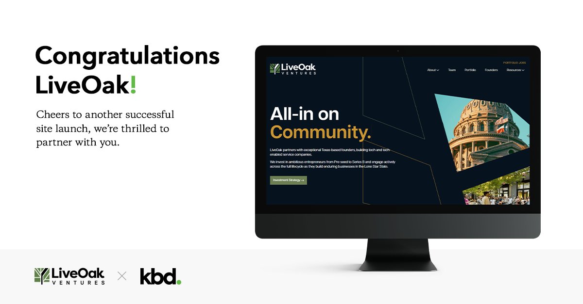 weareKBD's tweet photo. Congratulations on a successful launch, y'all! LiveOak (https://t.co/UYgBMmnDIh) partners with exceptional Texas-based founders, building tech and tech-enabled service companies. 

Thank you, @liveoakvp! We are thrilled to partner with you. https://t.co/UTXIgeVR6w