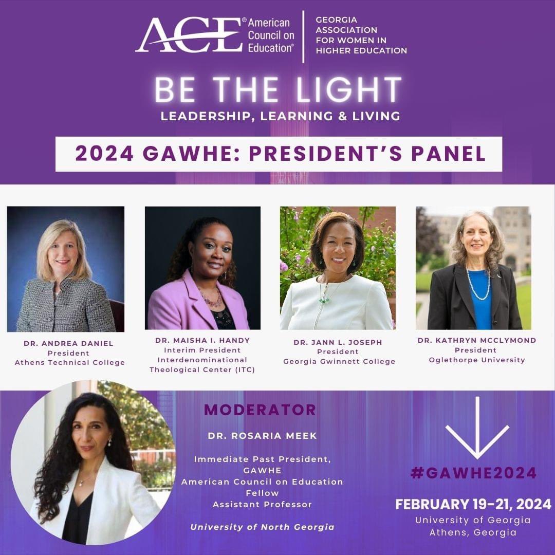 We are excited to announce our President's Panelist and Moderator for GAWHE 2024! This panel is a long standing tradition!  Join us at the  <a href="/universityofga/">UGA</a> on February 19th-21st to hear from President's across the state of Georgia!

Hope to see you there! #GAWHE2024