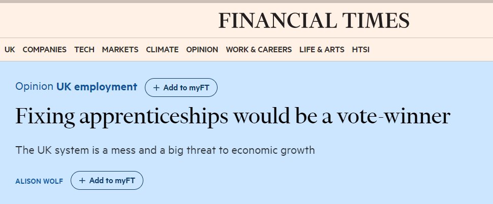 Both parties are asleep at the wheel on just how popular apprenticeships are to the electorate - in terms of the marginal £, they're more popular than schools and childcare! on.ft.com/42B08uK