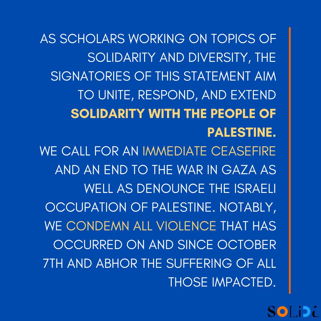 SOLiDi21's tweet photo. As scholars of solidarity, the signatories of this statement aim to express solidarity with the people of #Palestine. 🧵1/2 https://t.co/yt7OcOhW34