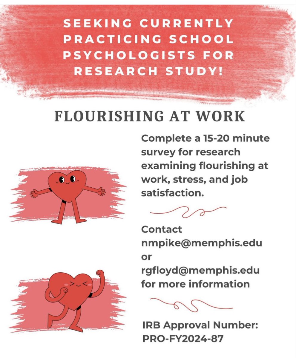 emilysrisa's tweet photo. Please consider taking this survey to help one of our amazing doctoral students with her dissertation! It is about flourishing at work in school psychology! https://t.co/STVpnKLXK8 https://t.co/mJa5s9HsCj