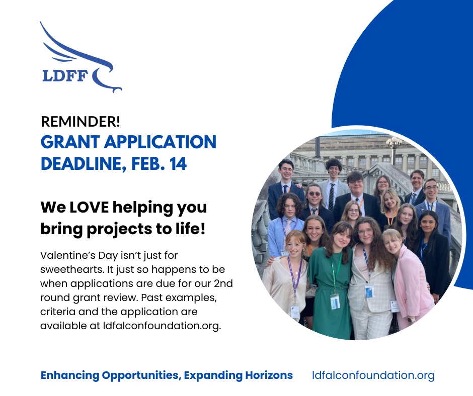Time is running out to bring your BIG idea to life. Grant applications are due this coming Wednesday, which just so happens to be Valentine's Day! We would LOVE to hear from our teachers, students and community members that have projects or programs that would benefit our LD s...