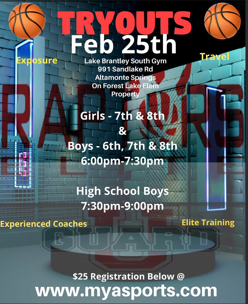 Teaming up with <a href="/FLRaptorsElite/">FL Raptors Elite (Coach Alex Marshall)</a> to help launch the middle school program. Join us at tryouts 
#middleschoolbasketball #floridaaau