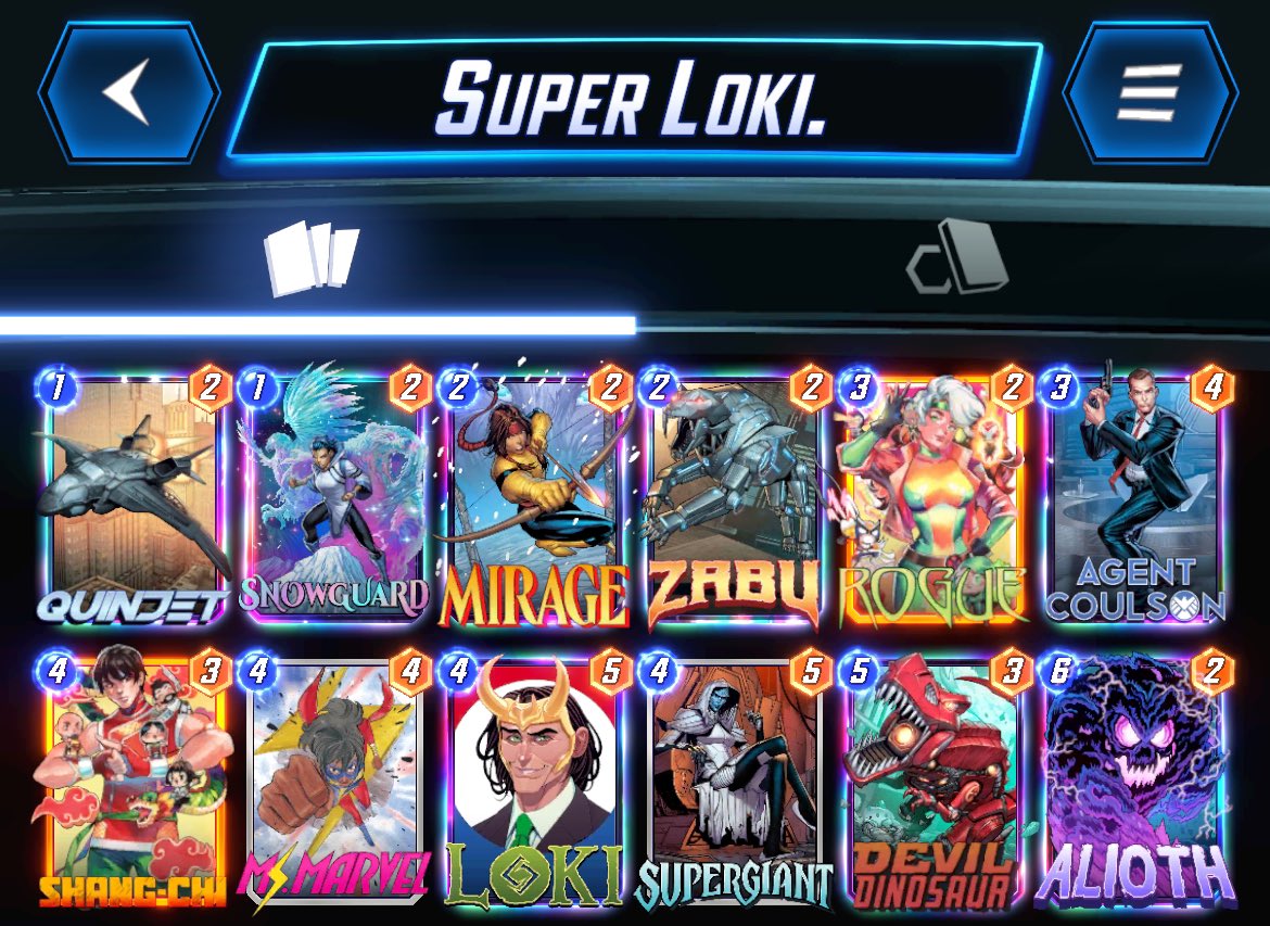 stehcnics's tweet photo. Loki player playing Loki. Hit infinite testing Supergiant, not the best deck but Loki is my comfort pick. @MarvelSnapDecks #MarvelSnap https://t.co/YTCJW9NWpf