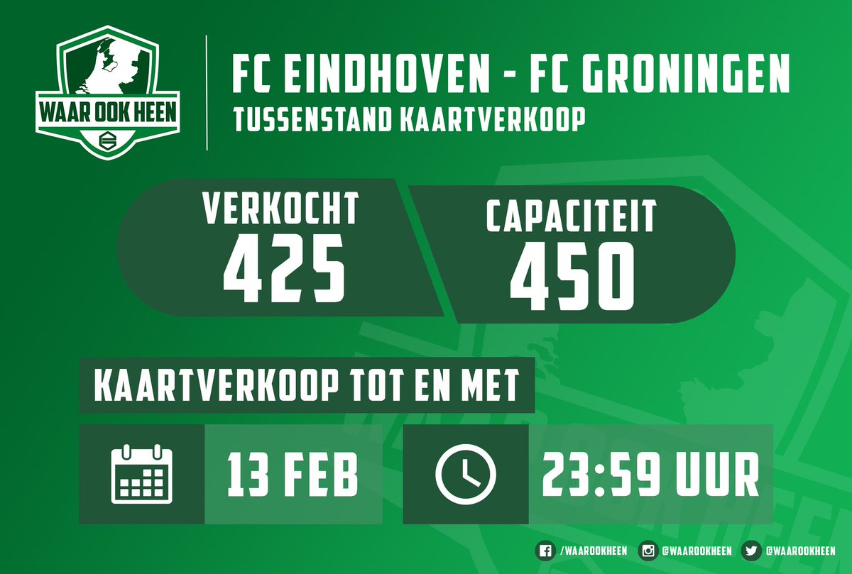 WaarOokHeen's tweet photo. Voor FC Eindhoven-uit zijn er nog 25 kaarten te koop. De verkoop loopt nog tot en met morgen 23:59 uur dus koop je kaart en ga mee!

#waarookheen #fcgroningen https://t.co/rJsvaEPwL1