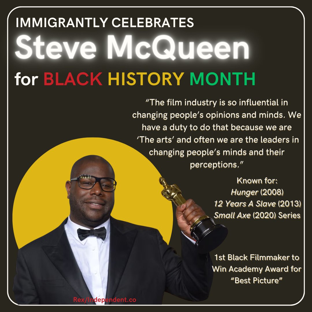 Immigrantly_pod's tweet photo. Happy Black History Month!
Immigrantly Media is celebrating important Black figures every Monday of this month.
Today, we celebrate the son of Grenadian-Bajan immigrants, director, writer, and producer Steve McQueen!
.
.
.
#stevenmcqueen #blackhistorymonth #immigrantly #movies https://t.co/ikYCDI2Rln