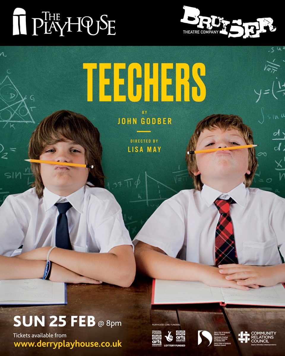 DerryPlayhouse (@playhousederry) on Twitter photo TEECHERS
Fast-moving, inventive and highly entertaining, John Godber’s brilliant take on life at a modern-day secondary school comes to The Playhouse on Sunday 25th February!
Brought to the stage by <a href="/BruiserNI/">Bruiser Theatre Company</a> with high energy, break-neck COMEDY and breathtaking ensemble TEECHERS
Fast-moving, inventive and highly entertaining, John Godber’s brilliant take on life at a modern-day secondary school comes to The Playhouse on Sunday 25th February!
Brought to the stage by <a href="/BruiserNI/">Bruiser Theatre Company</a> with high energy, break-neck COMEDY and breathtaking ensemble