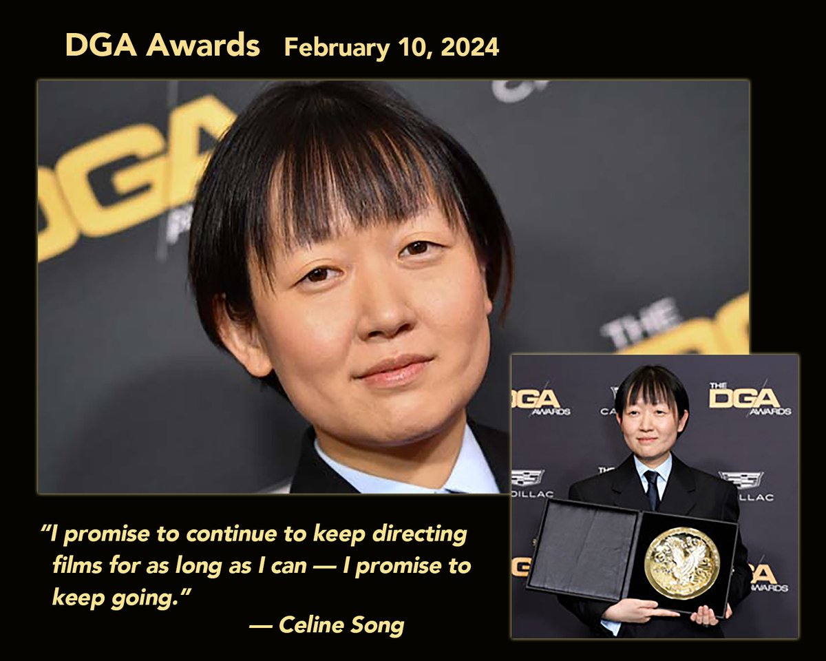 Big congrats to #PastLives director #CelineSong who won the Michael Apted Award for first feature. Full list of #DGAAwards winners at #THR from #HilaryLewis #TylerCoates & #KirstenChuba loom.ly/2E3ETao