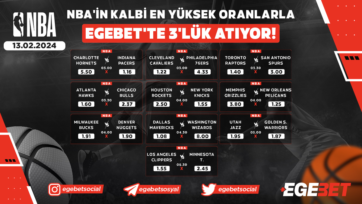 egebetsocial's tweet photo. ⚡️ EGEBET'TE GÜNÜN BASKET MAÇLARI ‼️

🔥 NBA &amp; EUROLEAGUE 🏀

🤯 EN HEYCANLI MAÇLARLA 👨‍💻

😉 LİMİTSİZ BAHİSLERİN TEK ADRESİ ⭐️

⚡️ EGEBET KAZANCIN MERKEZİ 👑

🏘 Güncel Giriş - https://t.co/T5HRomCY5I https://t.co/oplDdX6uPi