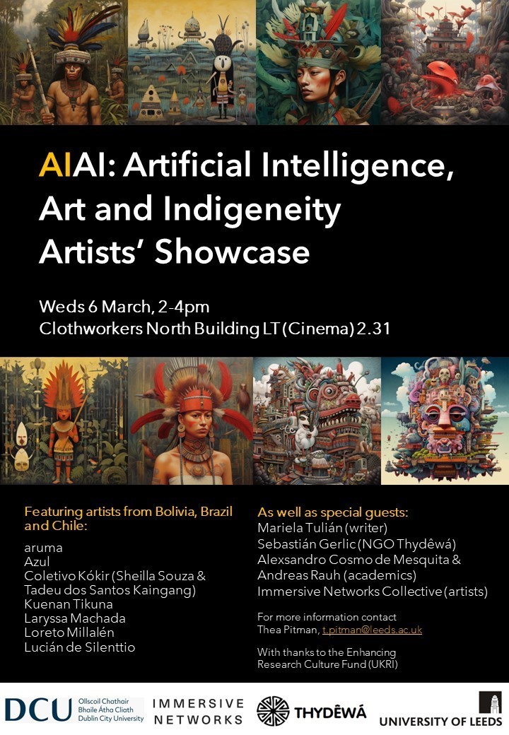 📢AI: Artificial Intelligence, Art and Indigeneity Artists' Showcase 🗓️Wed 6 March, 2-4pm📍Clothworkers North Building LT (Cinema) 2.31. Artists from 🇧🇴Bolivia, 🇧🇷Brazil and 🇨🇱Chile #ArtificialIntelligence #events