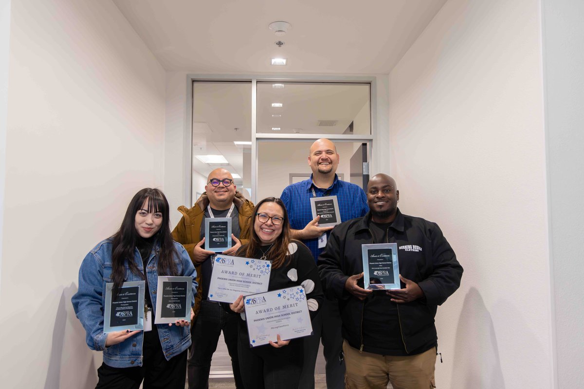 The Phoenix Union Marketing & Communications Department, the team behind PXU’s brand, media, & content, won 5 Awards of Excellence & 2 Awards of Merit from the Arizona School Public Relations Association 🎉. We will continue to work hard to produce quality content for PXU 💪
